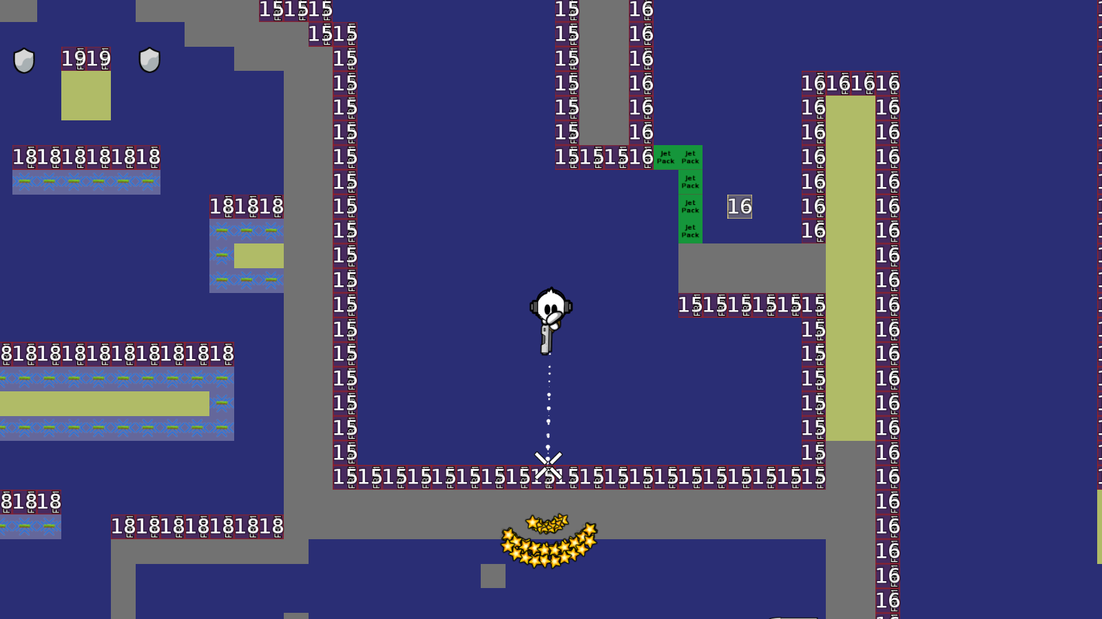 you can cheat there, just go into tele16 without touching the jetpack off and you have jetpack for the whole map + maybe mark jetpack-off there