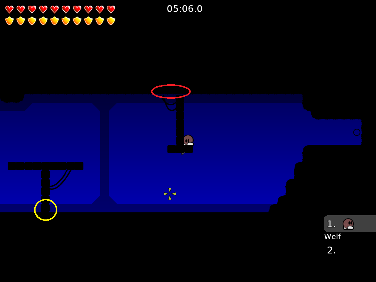 red: put another tile in wall (mirror the rope) yellow: you can put freeze behind these blocks to make it look better