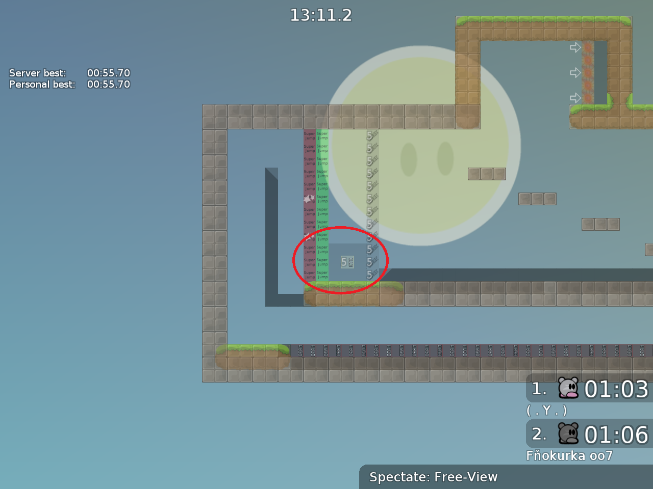 again spam, put super jump more > or tele more <