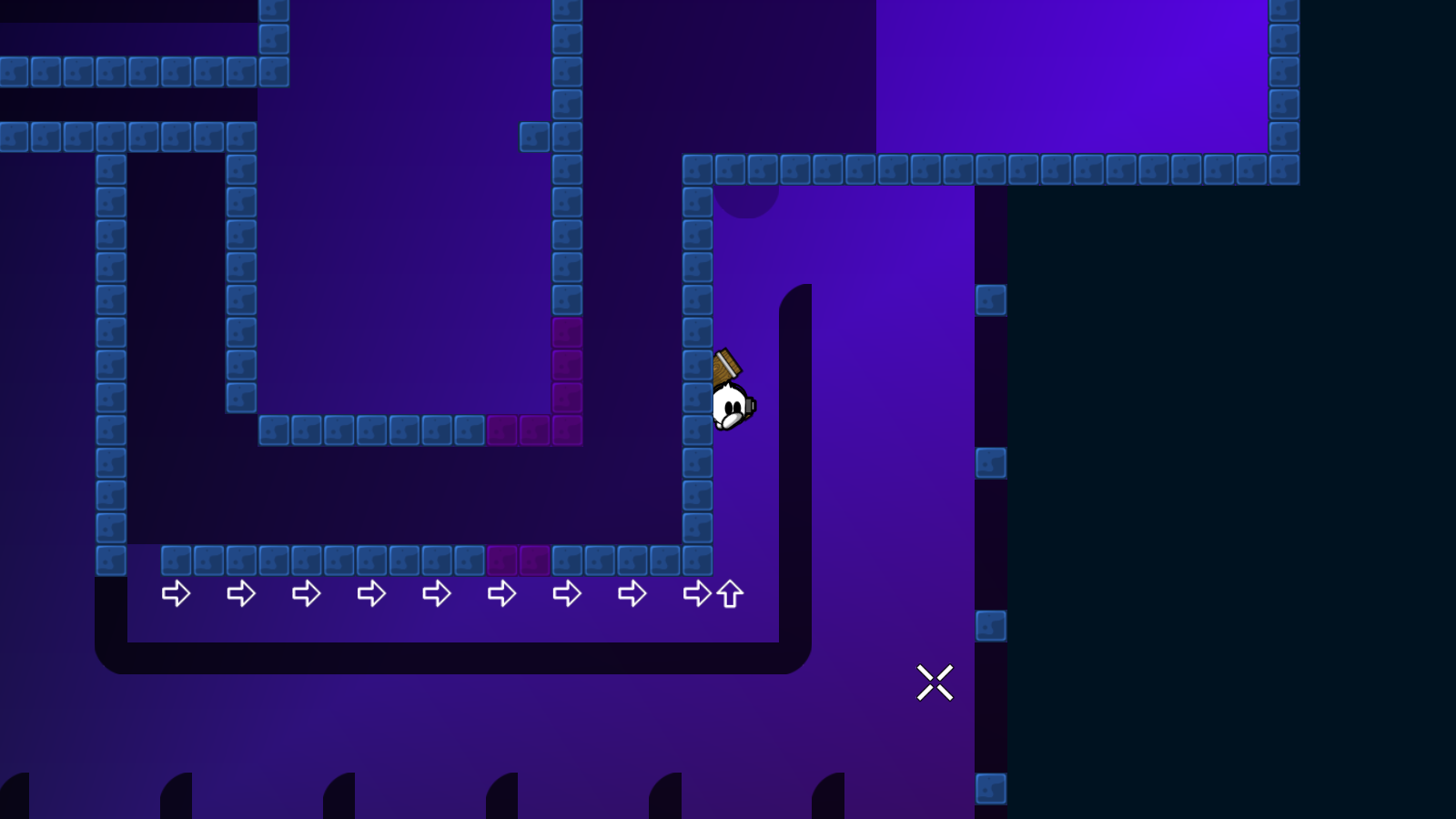 tee can bounce on top of that arrows and slowly unfreeze, no need to hit the unfreeze above. but this issue could also prevent the tee to go >> because he cant jump that high. idk, maybe you can change that a little bit but you do not have to (: