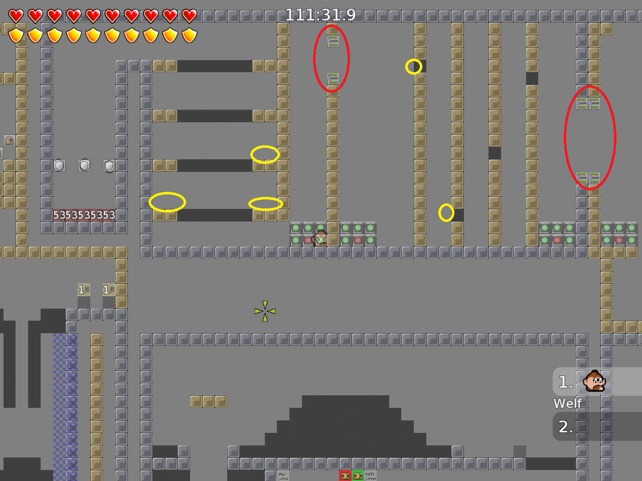 3. red: doors dont work, yellow: add unfreeze