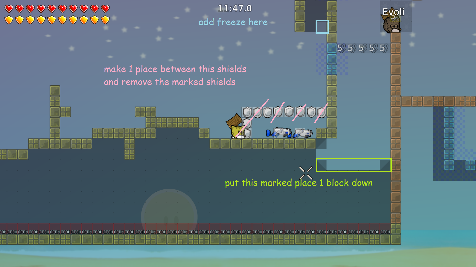 remove one rifle and remove 1 shield each block