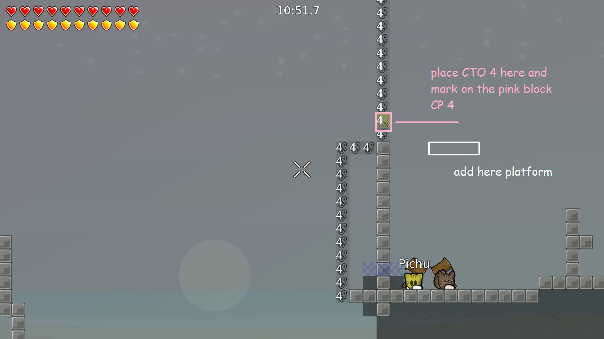 Put the CTO 4 somewhere else( like add a platform and place it there) and put on the marked CTO 4 Check 4