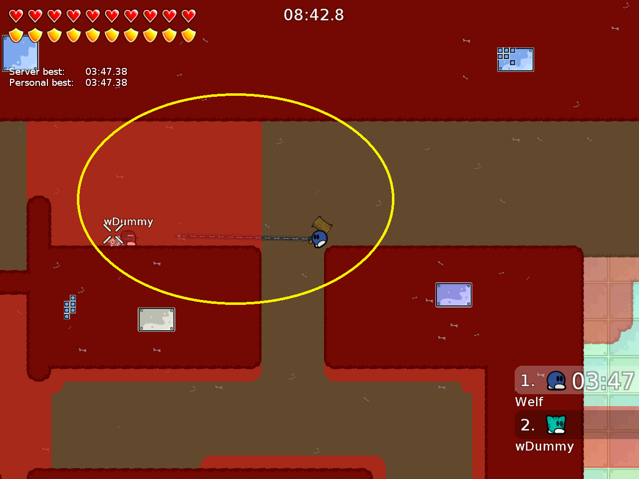 hard for noobs, annoying if multiple tees jump in, you probably should make less freeze, maybe add a wall down from the top so people cant cheat this