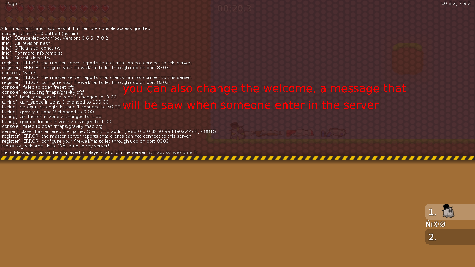 sv_welcome "Welcome to my server" at example
