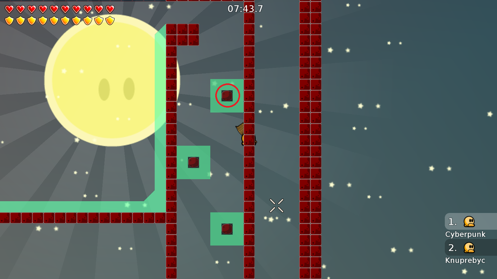 This looks bad, put the green tele marker above the tile in the editor, so your tile layer order will be "green tele" then below that "tiles" and then you can put the green under those tiles.