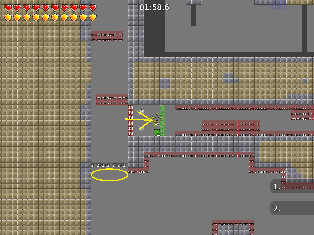with ninja some cheats are possible maybe add some tiles at the yellow circle (don't forget that you can use ninja to go through single lines of tiles)