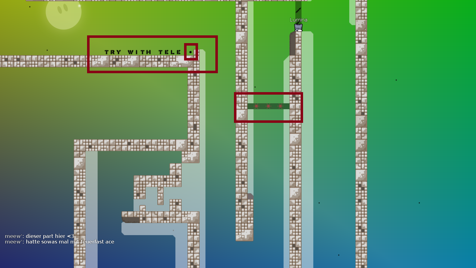 Without Entities you got no idea what to do.<br />Normaly all your Tele are red, and are also marked all with the same color. In this case the tele is a blue one, but how should you know without entites. Sure you got an "hint" but still its unfair for those who play without entites. Mark it better.<br /> And add an "Entities off Sign"
