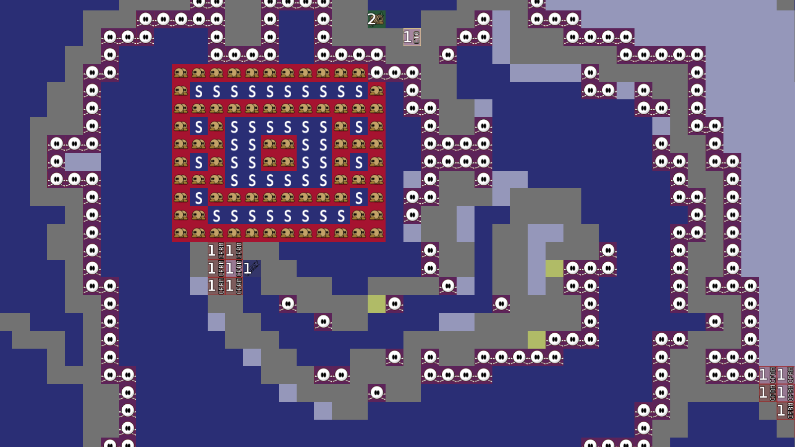too many cfrom1 teles + too many spawn locations in weird places (just put two spawns one tile above the ground and solo around) + put unsolo and check2 right above cto1 tele