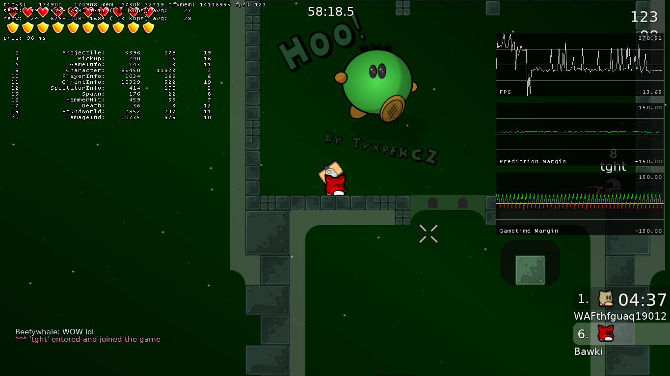 On DDNet server, antiping on.