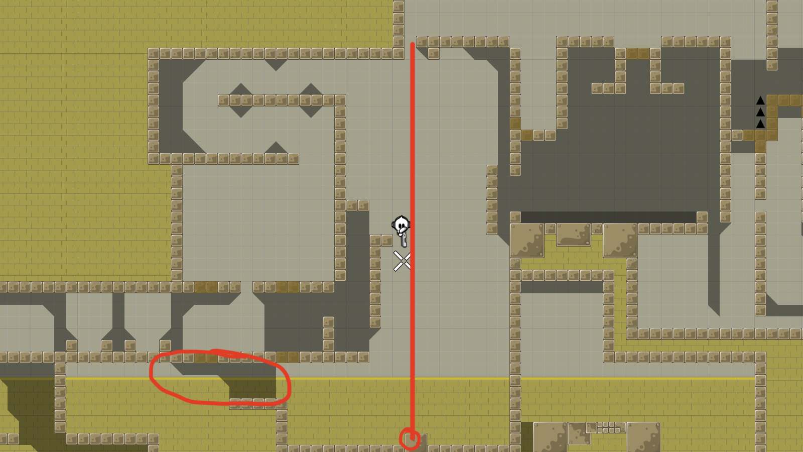 the marked part works solo, so you could remove the hookthroughs above, but you do not have to + idk if it is intended but the edge of the stones does not match with the hole in the top, so hammerfly is kinda hard for novice :p