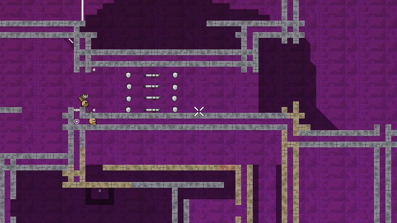 i dont understand that part, lel would be deep and i just walk >> with endless?<br />imo remove that way down there, just place your tee inbetween the ._: - hookable blocks and get speed with hooking and grenade to go >>