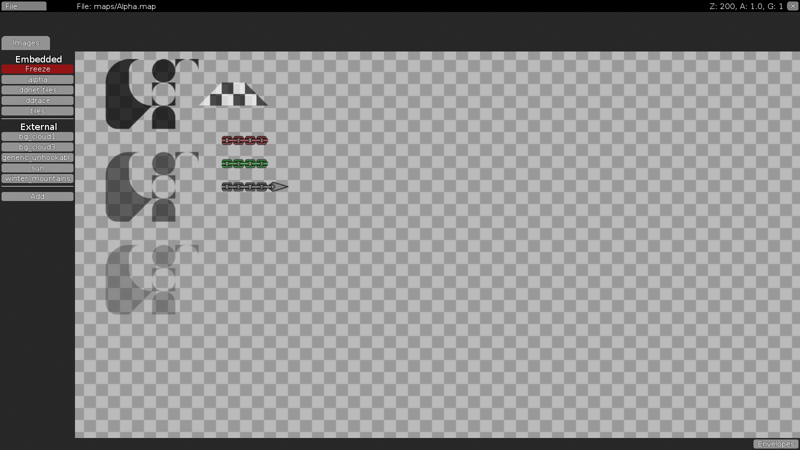 Freeze, ddnet-tiles, tiles, ddrace -> all have freeze tiles within<br />tiles, ddrace -> both with alphabet :p